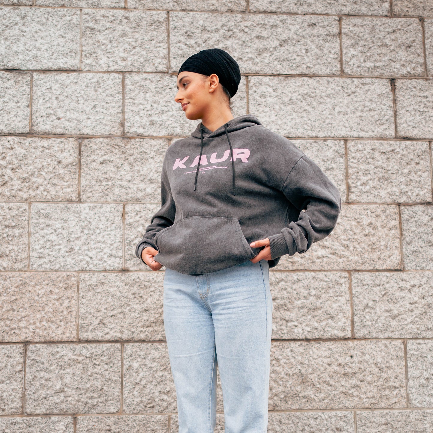 Grey stone washed Kaur hoodie